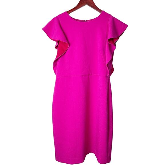 Ann Taylor Pink Red Flutter Sleeve Midi Sheath Dress Women’s Size 6 - Picture 1 of 11
